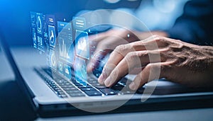 Developer Coding with a Futuristic Digital Interface