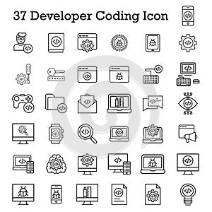Developer coding icon set with illustration