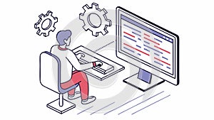 Developer Coding on Multiple Screens, Software Development, vector design Generative AI