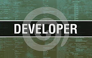 Developer concept with Random Parts of Program Code. Developer with Programming code abstract technology background of software