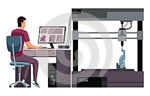 Developer and Engineer using 3d Printer for Creating Model in Laboratory. Modeling Printing Progress, Additive