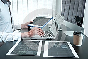 Developer programmer working on coding program software computer in office, Writing website and development database technology