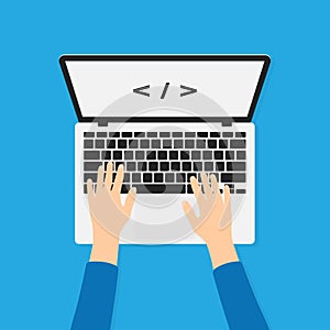 Developer, programmer working with laptop and typing code. Programming and coding background concept