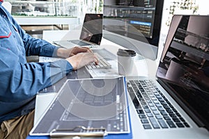 Developer programmer working on project in software development computer in IT company office, Writing codes and data code website