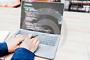 Developer programming and coding technology. Website design Safety of the social world Cyberspace concept