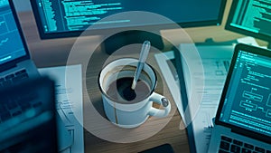 Developer's Desk with Coffee and Code