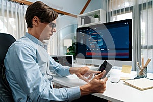 IT developer selecting by point on coding online software. Pecuniary.