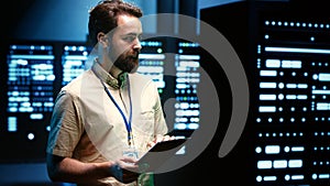 Developer in server room