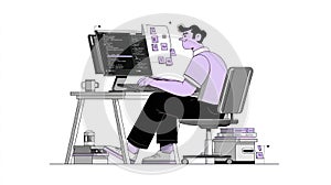 Programmer Working on Code at Desk, Software Development, Coding Concept