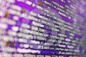 Developer software programming code. Programming code abstract background screen of software. Javascript functions, variables,