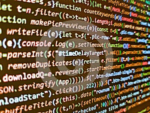 Developer software programming code. Abstract technological background with digits and lines. Website development. Computer script