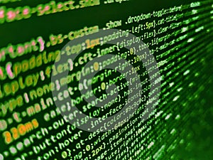 Developer software programming code. Developing programming binary code. Web abstract programming and created virus on laptop