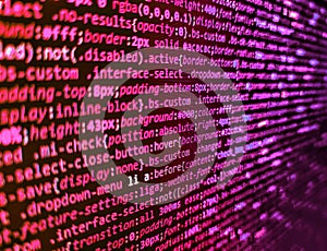 Developer software programming code. Lines of Html code visible. Programming code abstract screen of software developer. Php