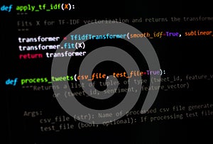 Developer software source code on monitor screen. writing script of software developer. program coding. programmer editing code