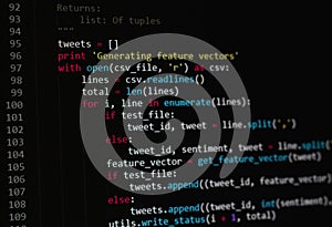 Developer software source code on monitor screen. writing script of software developer. program coding. programmer editing code
