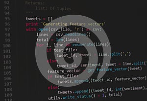 Developer software source code on monitor screen. writing script of software developer. program coding. programmer editing code