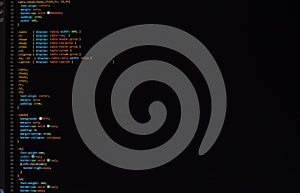 Developer software source code on monitor screen. writing script of software developer. program coding. programmer editing code