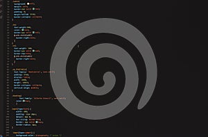 Developer software source code on monitor screen. writing script of software developer. program coding. programmer editing code