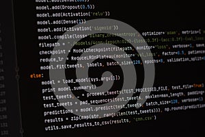 Developer software source code on monitor screen. writing script of software developer. program coding. programmer editing code