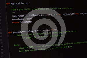 Developer software source code on monitor screen. writing script of software developer. program coding. programmer editing code