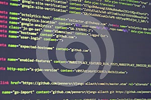 Developer software source code screen. programming code. writing script. programmer editing code background