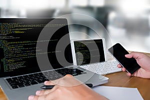 Developer Team Working Laptop Computer Mobile Application Softw