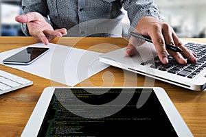 Developer Team Working Laptop Computer Mobile Application Softw