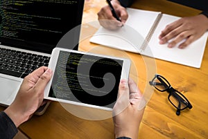 Developer Team Working Laptop Computer Mobile Application Softw