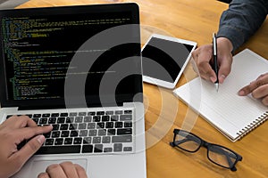 Developer Team Working Laptop Computer Mobile Application Softw