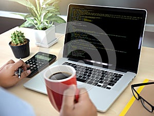 Developer Team Working Laptop Computer Mobile Application Softwareand Web Design Online Technology Content script to display