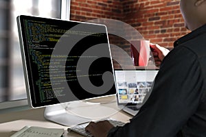 Developer Team Working Laptop Computer Mobile Application Softwareand Web Design Online Technology Content script to display