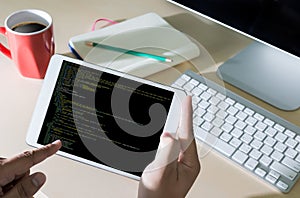 Developer Team Working Laptop Computer Mobile Application Softwareand Web Design Online Technology Content script to display