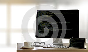 Developer Team Working Laptop Computer Mobile Application Softwareand Web Design Online Technology Content script to display