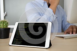 Developer Team Working Laptop Computer Mobile Application Softwareand Web Design Online Technology Content script to display