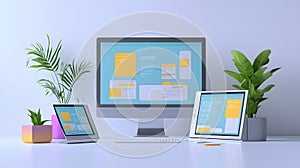 Developer testing website responsiveness on multiple, Website development.