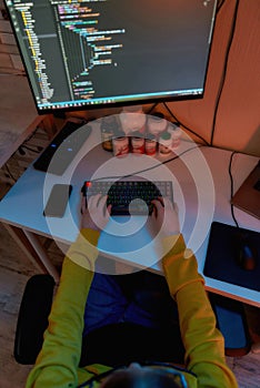 IT developer type and program script on computer