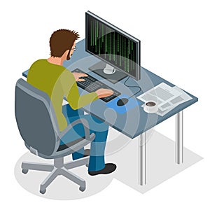 Developer Using Laptop Computer. Web Development concept. Web programming concept. Programming, coding, testing