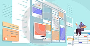 developer using smartphone creating mobile app ui interface web application development program software optimization