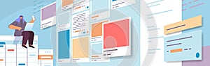 developer using smartphone creating mobile app ui interface web application development program software optimization