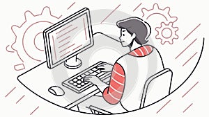 Developer Working at Computer, Software Engineering, vector design Generative AI
