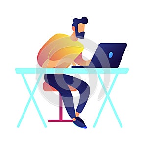 Developer working on laptop vector illustration.