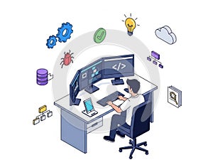 Developer working on multiple screens