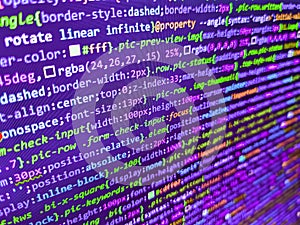 Developer working on program codes. Modern tech. Programming code abstract screen of software developer. Writing programming code
