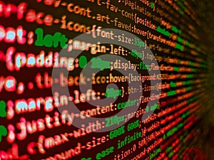 Developer working on program codes in office. Background of software developer script. Programming code screen of software