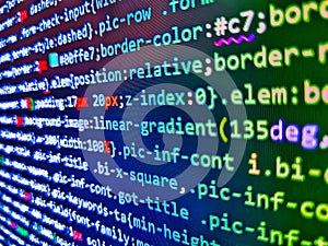 Developer working on program codes in office. Software developer programming code. Computer script typing work. Programmer