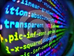 Developer working on software codes in office. Screen of code for overlay background. Programming developer code. Code of