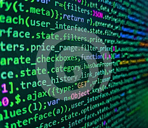 Developer working on source codes on computer at office. Coding programmer abstract background. Front-end applications in the