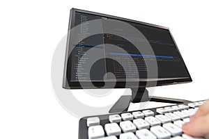 Developer working on web site codes on computer monitor