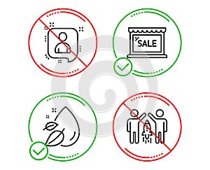 Developers chat, Sale and Water drop icons set. Partnership sign. Manager talk, Shopping store, Serum oil. Vector