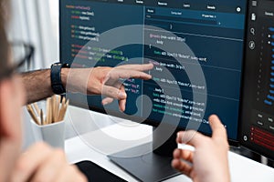 IT developers creating online software development information. Sellable.